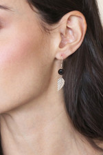 Onyx dangle earrings, 'Lucky Manggis' - Black Onyx Leaf Dangle Earrings from Indonesia