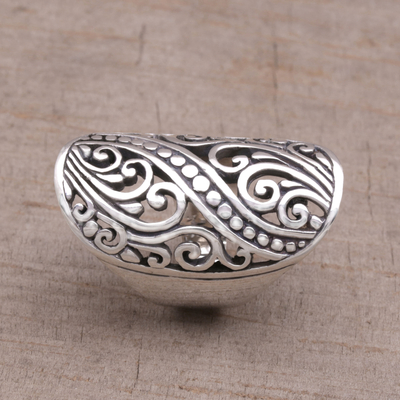 Sterling silver band ring, 'Balinese Shield' - Hand Crafted Sterling Silver Openwork Ring from Indonesia