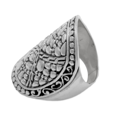 Sterling silver cocktail ring, 'Stone Shield' - Indonesian Handmade Sterling Silver Ring with Swirl Motifs