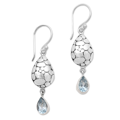 Blue topaz dangle earrings, 'Purest Drop' - Blue Topaz Sterling Silver Earrings Handcrafted in Bali
