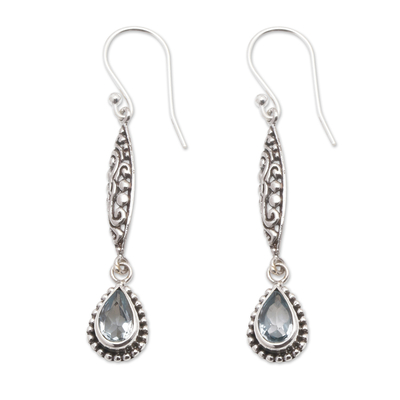 Blue topaz dangle earrings, 'Blue Nirvana' - Blue Topaz and Sterling Silver Dangle Earrings from Bali