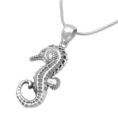 Sterling silver pendant necklace, 'Brilliant Seahorse' - Sterling Silver Seahorse Pendant Necklace from Indonesia