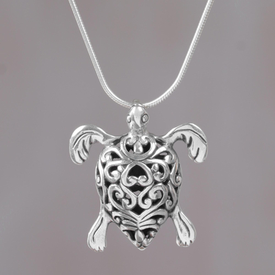 Sterling Silver Turtle Pendant Necklace from Indonesia - Tremendous ...