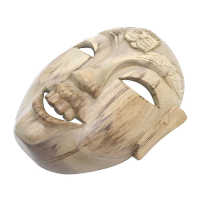 Máscara de madera de hibisco - Máscara de pared de madera de hibisco tallada a mano de Indonesia