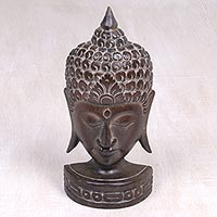 Wood sculpture, 'Peaceful Soul' - Albesia Wood Sculpture of Buddha from Indonesia