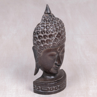 Wood sculpture, 'Peaceful Soul' - Albesia Wood Sculpture of Buddha from Indonesia
