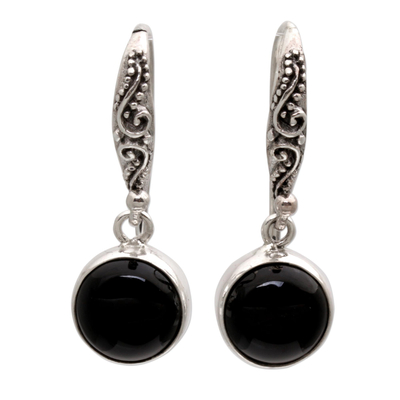Black Onyx Sterling Silver Earrings Handcrafted in Bali