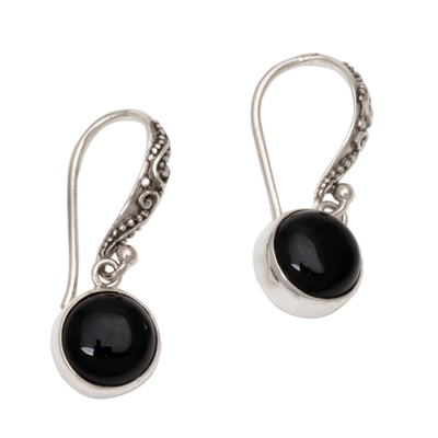 Onyx dangle earrings, 'Purity of Moonlight' - Black Onyx Sterling Silver Earrings Handcrafted in Bali
