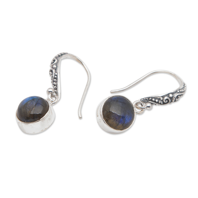 Labradorite dangle earrings, 'Purity of Moonlight' - Sterling Silver Earrings Labradorite Handcrafted in Bali