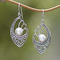 Cultured pearl dangle earrings, 'White Wings'