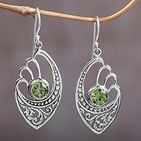 Peridot dangle earrings, 'Green Wings' - Balinese 925 Sterling Silver Earrings with Peridot