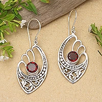 Garnet dangle earrings, 'Red Wings' - 2 Carats Garnet and Sterling Silver Balinese Earrings