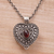 Garnet locket necklace, 'Garnet Love' - Garnet and Sterling Silver Heart Locket Necklace thumbail