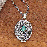 Sterling Silver and Reconstituted Turquoise Locket Necklace - Novica