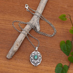 Sterling silver locket necklace, 'Island Dreams' - Sterling Silver and Reconstituted Turquoise Locket Necklace