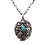 Sterling silver locket necklace, 'Island Dreams' - Sterling Silver and Reconstituted Turquoise Locket Necklace