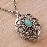 Sterling silver locket necklace, 'Island Dreams' - Sterling Silver and Reconstituted Turquoise Locket Necklace