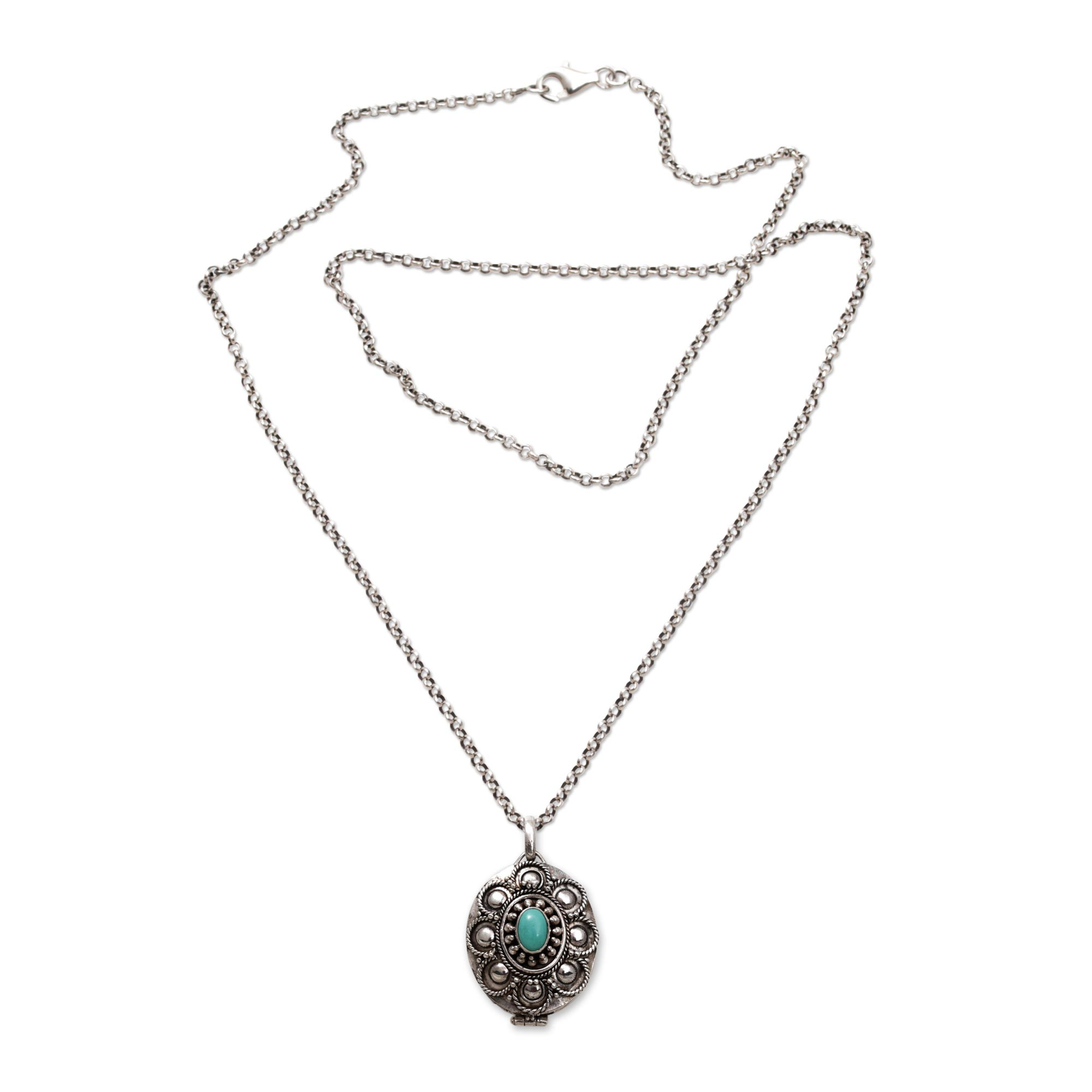 Sterling Silver and Reconstituted Turquoise Locket Necklace - Island ...