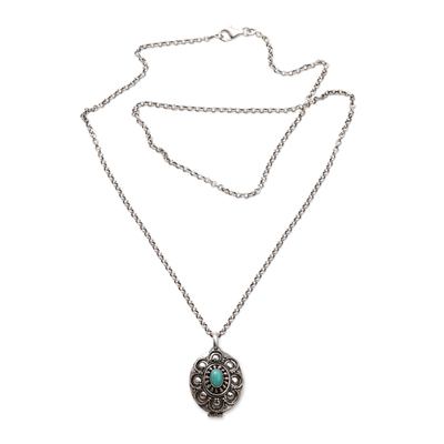 Halskette mit Medaillon aus Sterlingsilber - Medaillon-Halskette aus Sterlingsilber und rekonstituiertem Türkis