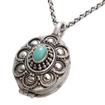 Sterling silver locket necklace, 'Island Dreams' - Sterling Silver and Reconstituted Turquoise Locket Necklace