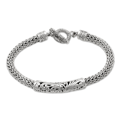 Sterling silver pendant bracelet, 'Swirling Dragon' - Ornate Handcrafted Balinese Sterling Silver Chain Bracelet