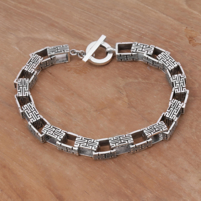 Sterling silver link bracelet, 'Twisting Maze' - Handcrafted Belinese Sterling Silver Unisex Link Bracelet