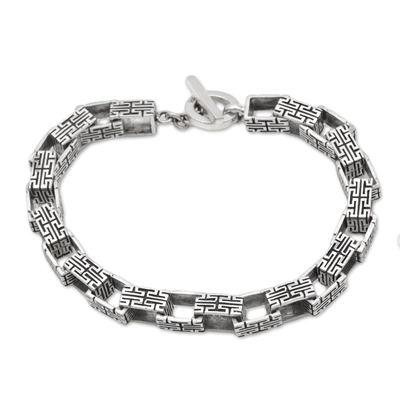 Sterling silver link bracelet, 'Twisting Maze' - Handcrafted Belinese Sterling Silver Unisex Link Bracelet
