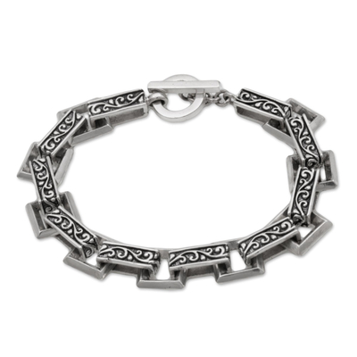 Indonesian Sterling Silver Link Bracelet with Swirl Motifs