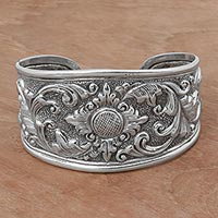 Sterling silver cuff bracelet, 'Courageous Soul'