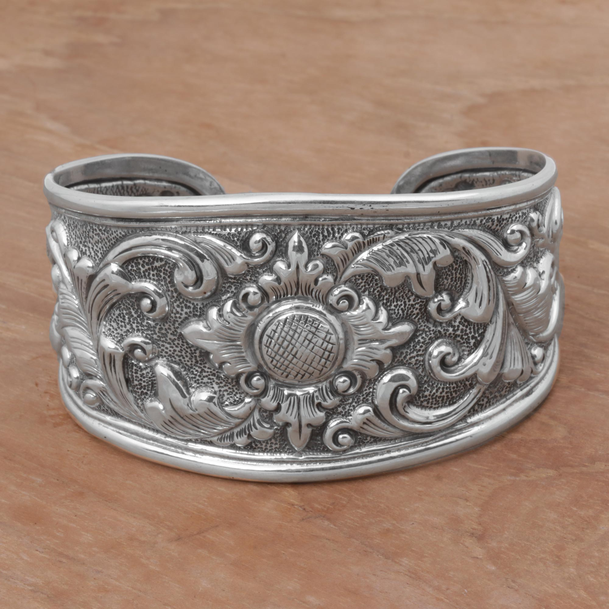 NOVICA .925 Sterling Silver Cuff Bracelet 'Rhythmic Karen' 