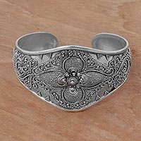 Sterling silver cuff bracelet, 'Windy Garden'