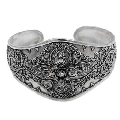 Sterling silver cuff bracelet, 'Windy Garden' - Handcrafted Sterling Silver Cuff Bracelet from Indonesia