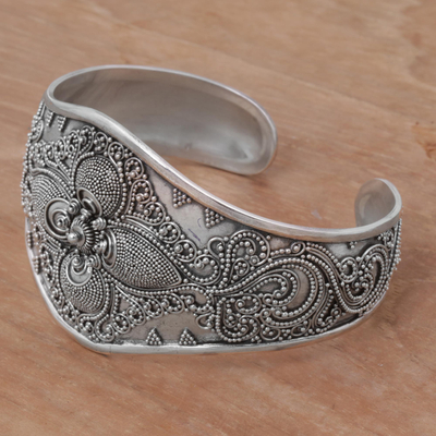 Sterling silver cuff bracelet, 'Windy Garden' - Handcrafted Sterling Silver Cuff Bracelet from Indonesia