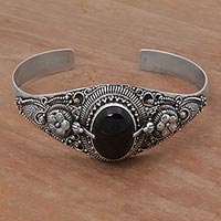Onyx cuff bracelet, 'Balinese Magic in Black'