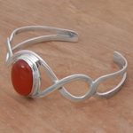Carnelian cuff bracelet, 'DNA in Scarlet' - Carnelian and Sterling Silver Cuff Bracelet from Indonesia