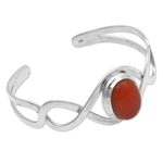 Carnelian cuff bracelet, 'DNA in Scarlet' - Carnelian and Sterling Silver Cuff Bracelet from Indonesia