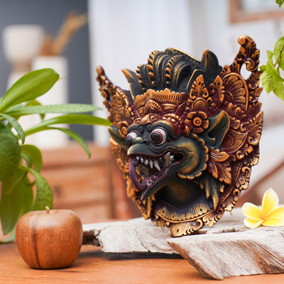 Wood mask, 'King of Birds' - Acacia Wood Wall Mask of Garuda from Indonesia