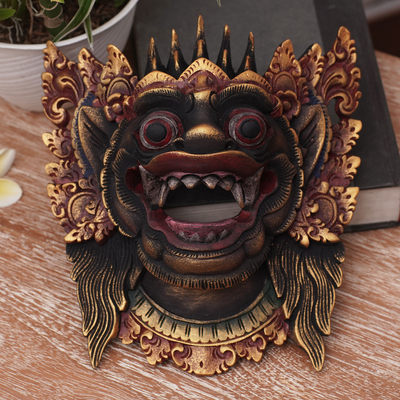 Holzmaske, 'Narasinga' - Wandmaske aus Akazienholz aus Indonesien