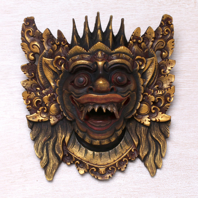 Máscara de madera, 'Narasinga' - Máscara de pared de madera de acacia de Indonesia
