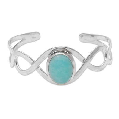 Amazonite and Sterling Silver Cuff Bracelet from Bali