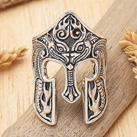 Featured review for Mens sterling silver cocktail ring, Brawijaya Mask