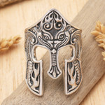 Men's sterling silver cocktail ring, 'Brawijaya Mask' - Sterling Silver Men's Dragon Balinese Warrior Ring