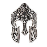 Men's sterling silver cocktail ring, 'Brawijaya Mask' - Sterling Silver Men's Dragon Balinese Warrior Ring
