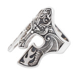 Men's sterling silver cocktail ring, 'Brawijaya Mask' - Sterling Silver Men's Dragon Balinese Warrior Ring
