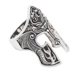 Men's sterling silver cocktail ring, 'Brawijaya Mask' - Sterling Silver Men's Dragon Balinese Warrior Ring