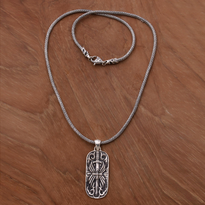 Herren-Halskette mit Anhänger aus Sterlingsilber - Handwerklich gefertigte Herrenhalskette aus javanischem Sterlingsilber