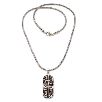 Herren-Halskette mit Anhänger aus Sterlingsilber - Handwerklich gefertigte Herrenhalskette aus javanischem Sterlingsilber