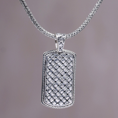 Men's sterling silver pendant necklace, 'Shield of Ken Arok' - Sterling Silver Men's Pendant Necklace from Indonesia