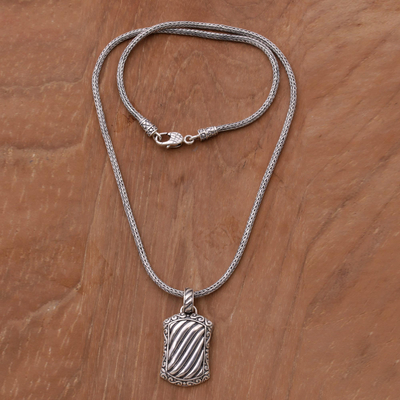 Men's sterling silver pendant necklace, 'Bali Winds' - Sterling Silver Men's Spiral Pendant Necklace from Indonesia