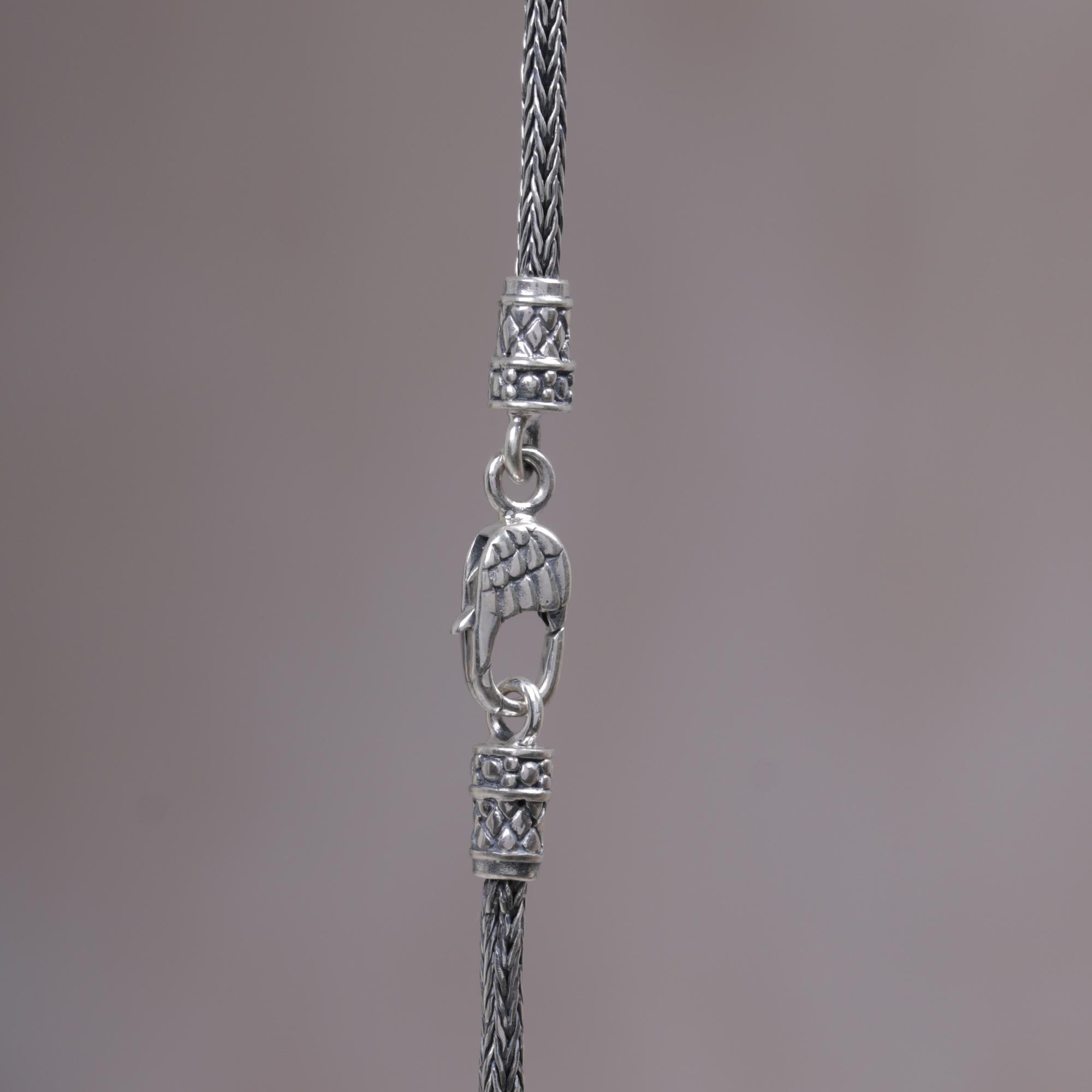 Sterling Silver Fang Shaped Pendant Necklace from Indonesia Woven